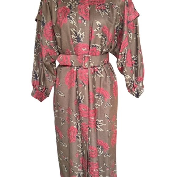 Rickie Freeman for Teri Jon Dresses & Skirts - Rickie Freeman Teri Jon Belted 100% Wool Dress Women’s 14 Red Rose Print Brown